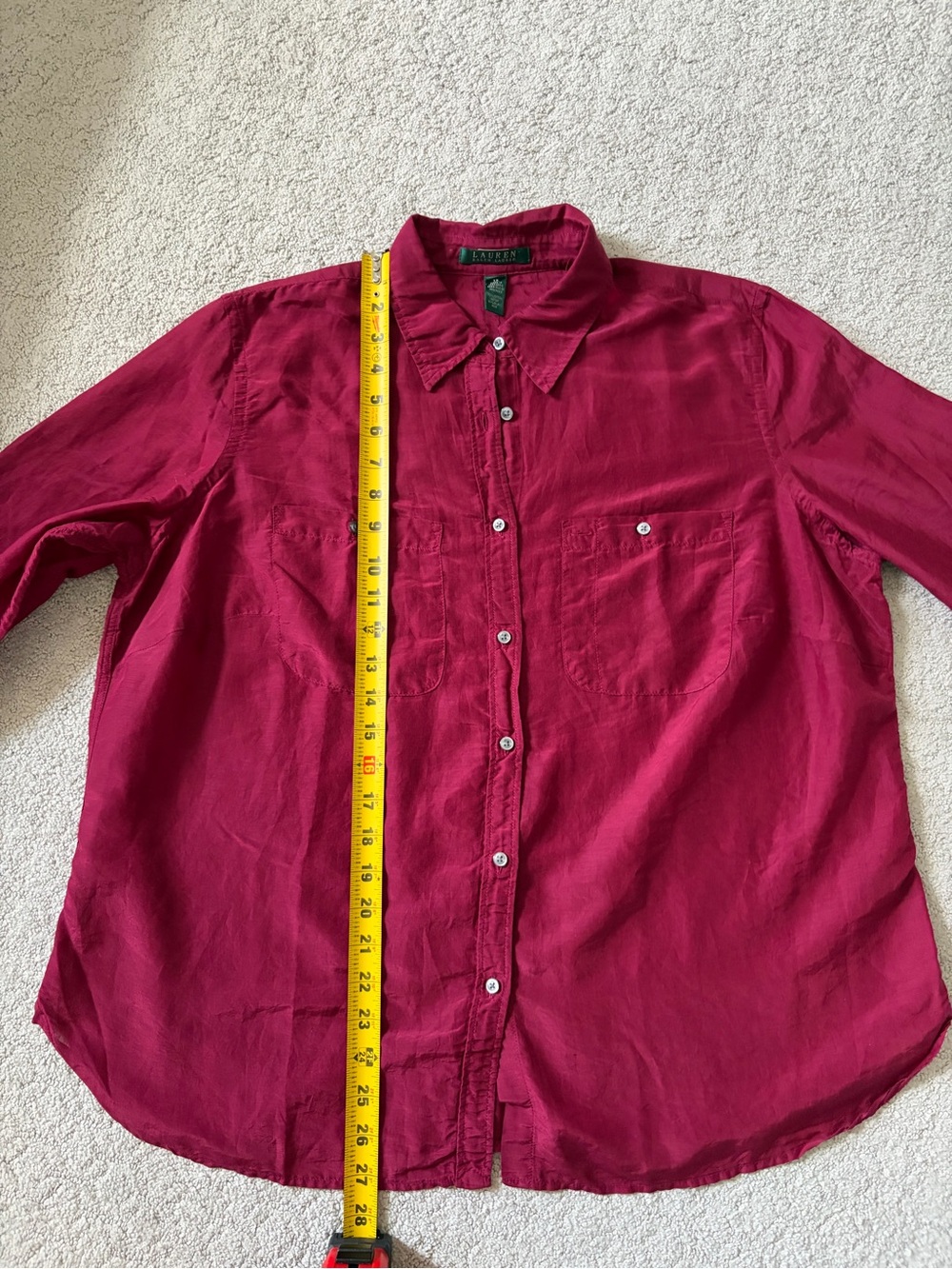 Lauren Ralph Lauren burgundy silk Blend button down shirt size 1X - Picture 6 of 10